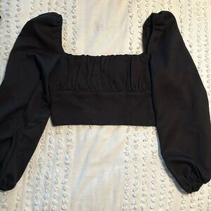 Princess Polly cropped black going out shirt, US 4